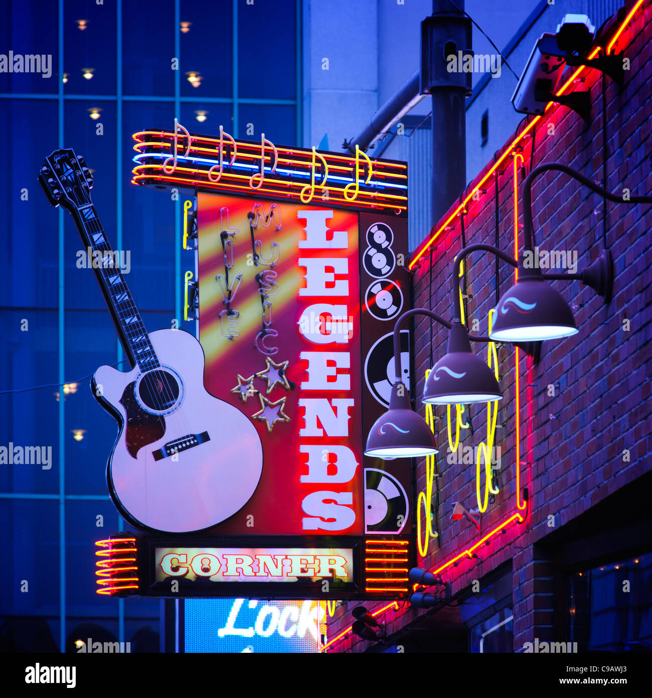 Angolo delle Leggende della musica dal vivo venue Lower Broadway Nashville Foto Stock