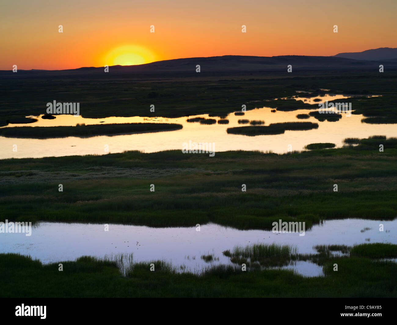 Buena Vista stagni a Sunrise. Malhuer National Wildlife Refuge. Oregon Foto Stock