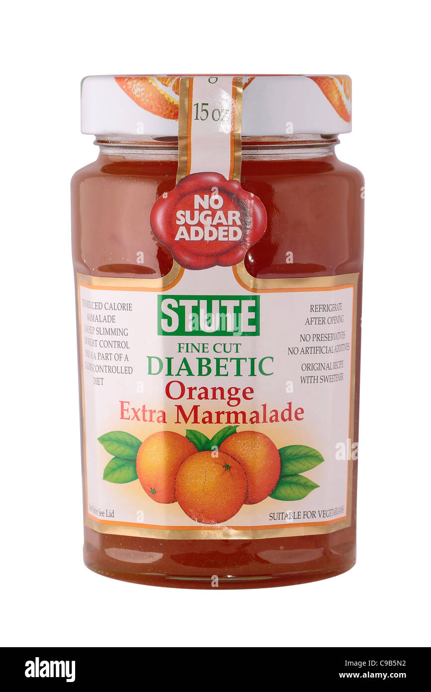 Diabetici Stute marmellata di arance su sfondo bianco Foto Stock