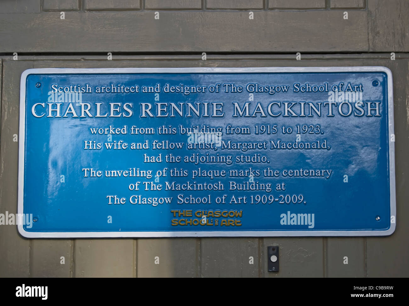 Targa blu in glebe posto, a Chelsea, Londra, Inghilterra, segnando il 1915 al 1923 studio di Charles Rennie Mackintosh Foto Stock