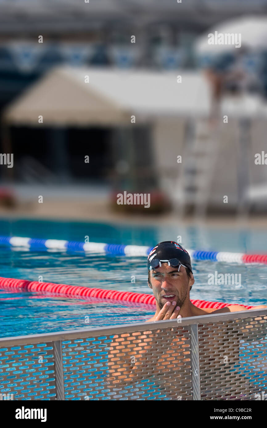 Il nuotatore americano Michael Phelps, in un Vichy sessione di formazione con le Olimpiadi del 2012 in mente (Bellerive sur Allier - Francia). Foto Stock