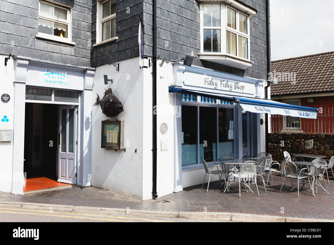 Vista esterna del pesce pesce Pesce Shop Bistro, Kinsale contea di Cork, Repubblica di Irlanda Foto Stock