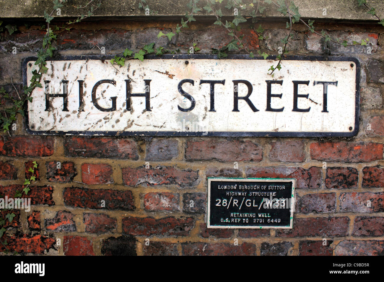High street road sign Carshalton Sutton Sud Londra Inghilterra REGNO UNITO Foto Stock