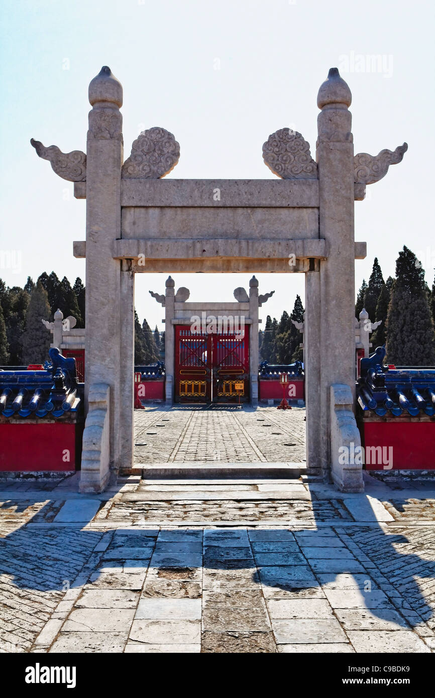 Cancelli ornamentali del Tempio del Paradiso, Pechino, Cina Foto Stock
