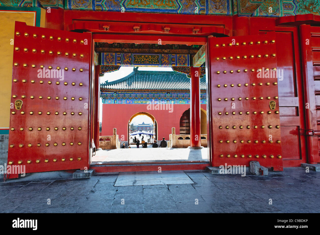 Cancelli Rossi con numero fortunato di prigionieri, il Tempio del Cielo a Pechino, Cina Foto Stock