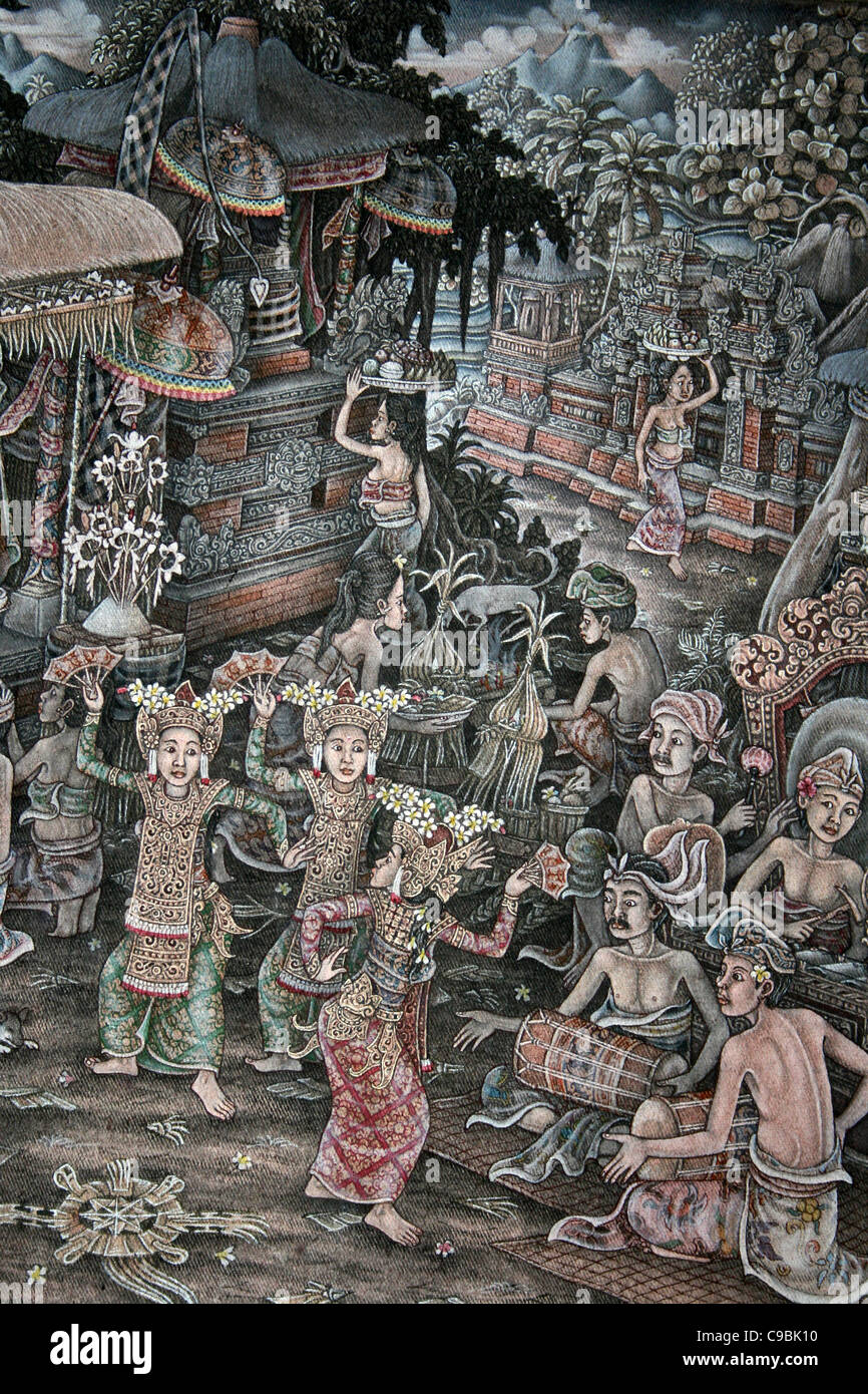 La verniciatura del tipico tempio Balinese scena Foto Stock