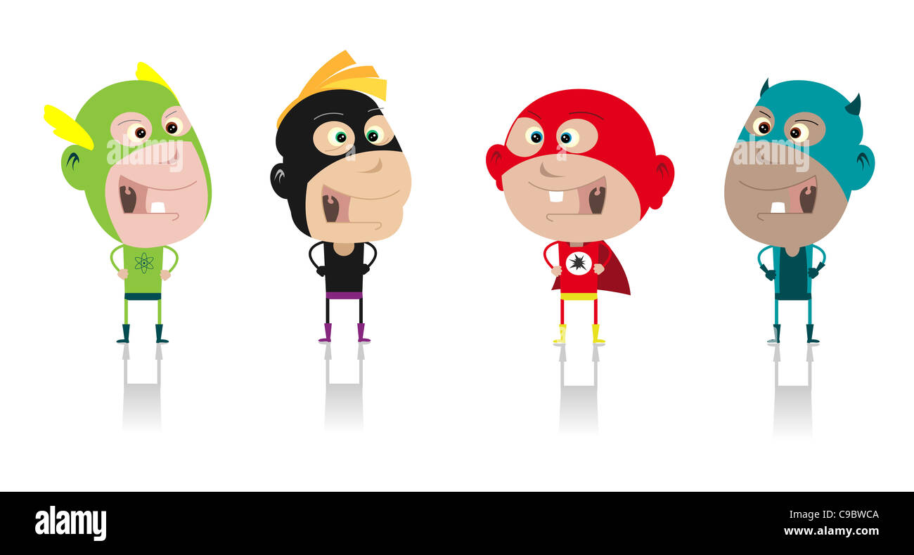 Illustrazione di divertenti cartoon band di supereroe i bambini durante il carnevale o di halloween Foto Stock