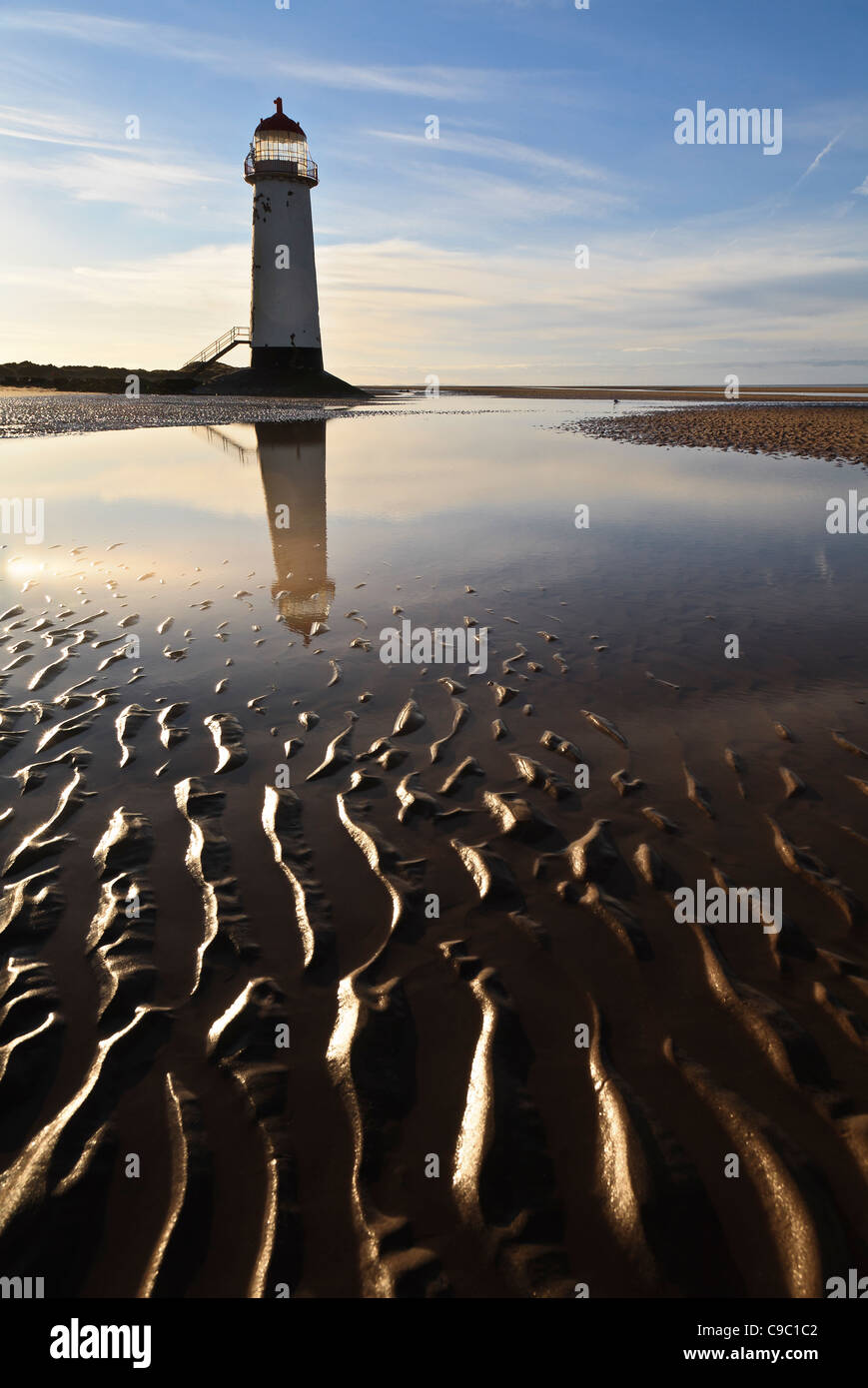 Punto di Ayr faro, Talacre Beach, Flintshire, Galles Foto Stock