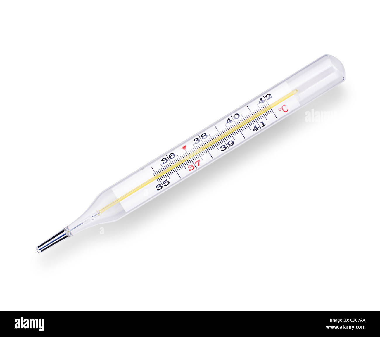 Medical termometro a mercurio isolato su sfondo bianco Foto Stock
