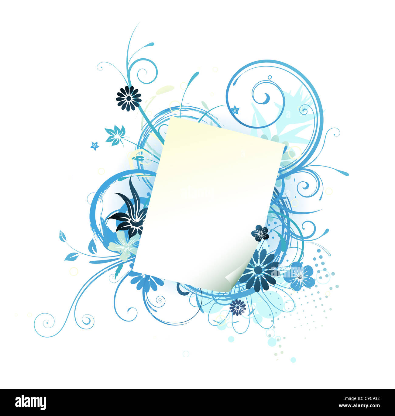 Illustrazione del blu di grunge floral background con carta di telaio di anta Foto Stock
