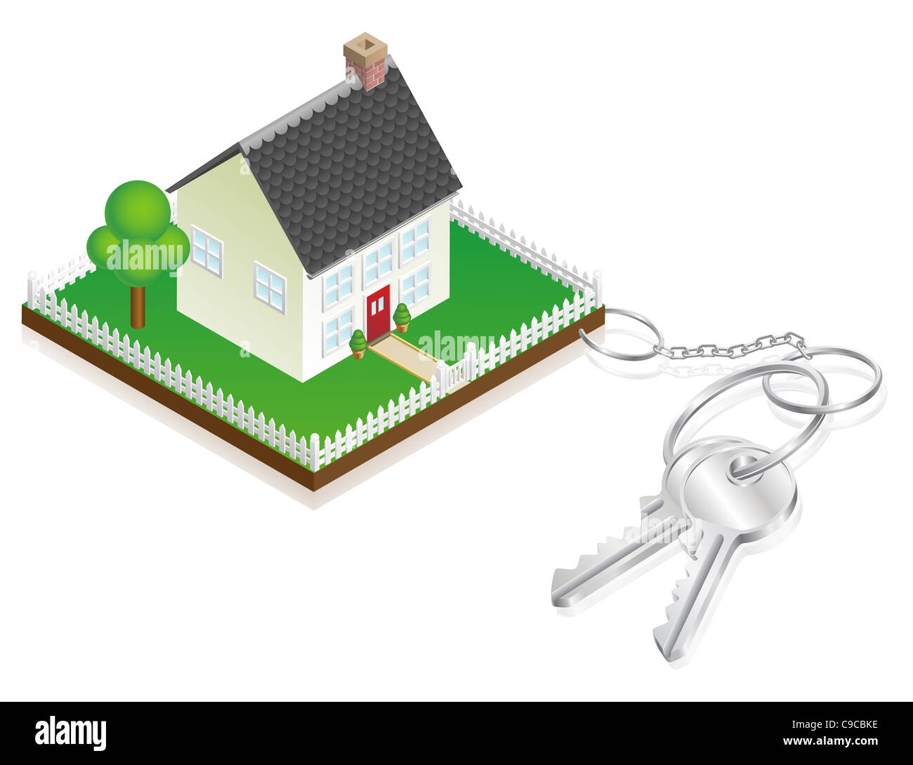 Casa fissata ai tasti come portachiavi. Concept per il nuovo acquisto casa ipoteca, ecc. Foto Stock