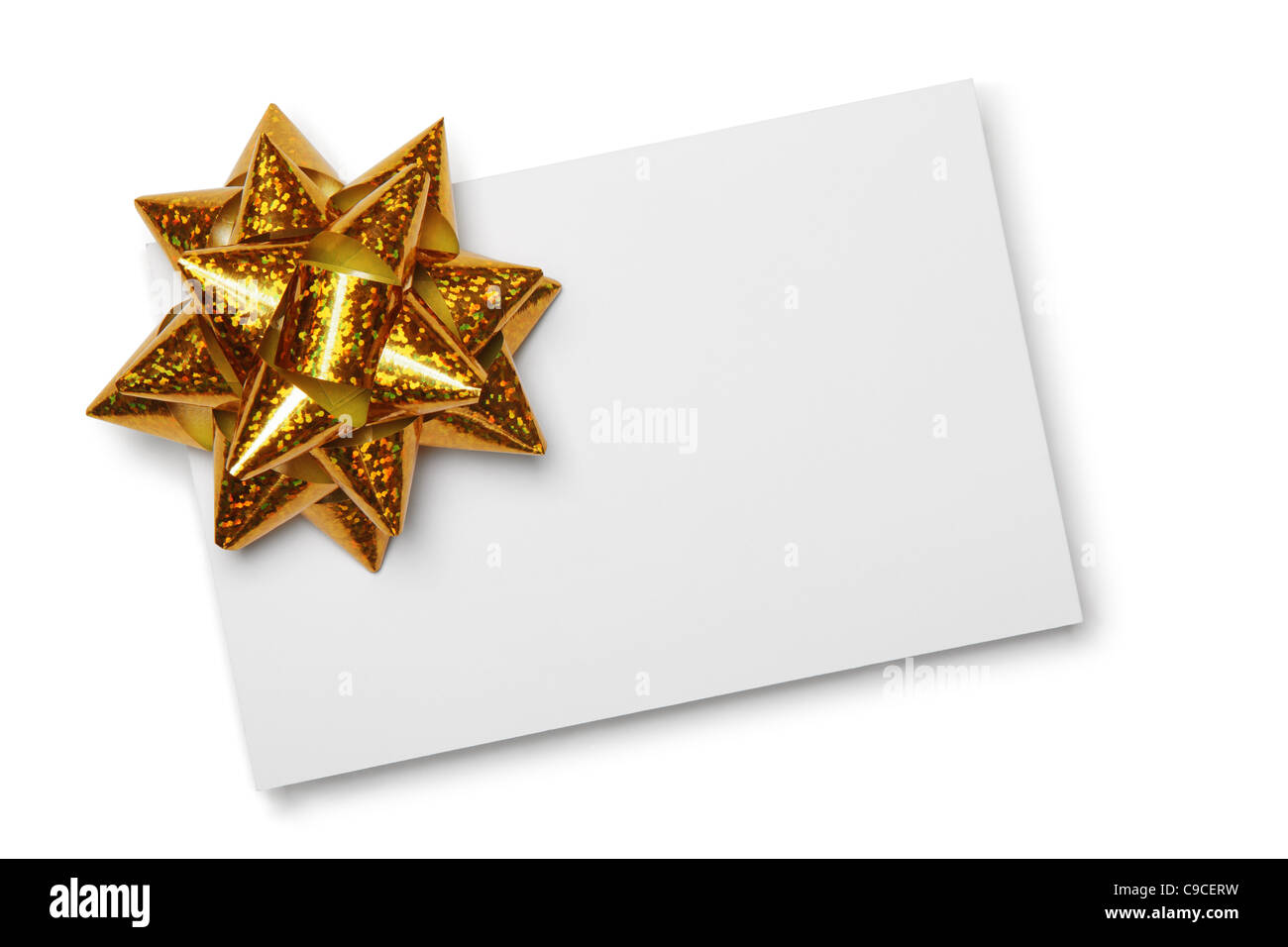 Scheda vuota con golden bow,isolato su bianco. Foto Stock