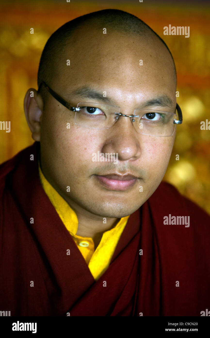 Ogyen Trinley Dorje, Sua Santità, la diciassettesima reincarnazione del Karmapa Lama. Vajra Vidya Institute, Sarnath India Foto Stock