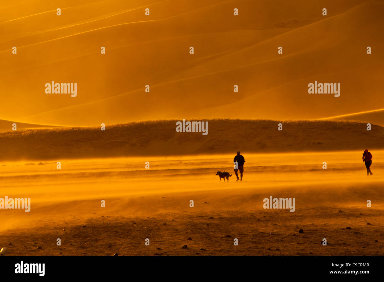 Great Sand Dunes National Park in Colorado al tramonto con vento forte come aria di tempesta. Foto Stock