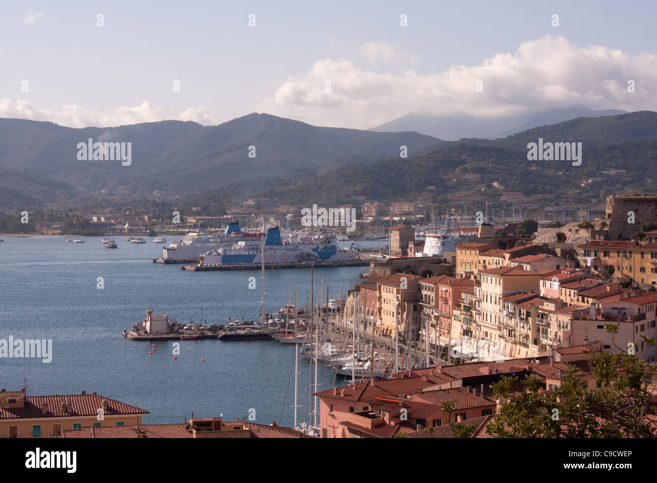 Vista da sopra, Portoferraio, Isola d'Elba, Italia Foto Stock
