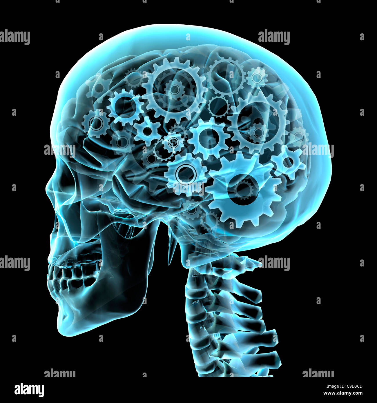 Cervello con ingranaggi, in modo digitale immagine generata da Hank Grebe Foto Stock