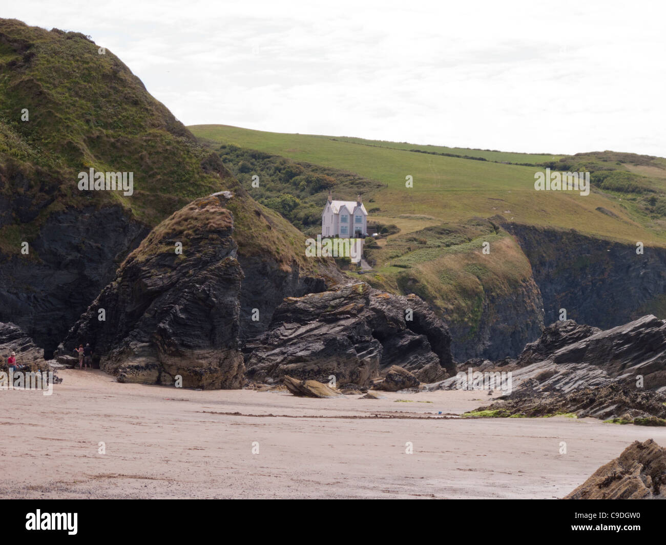 Llangrannog Llandysul Dyfed Spiaggia e mare Foto Stock