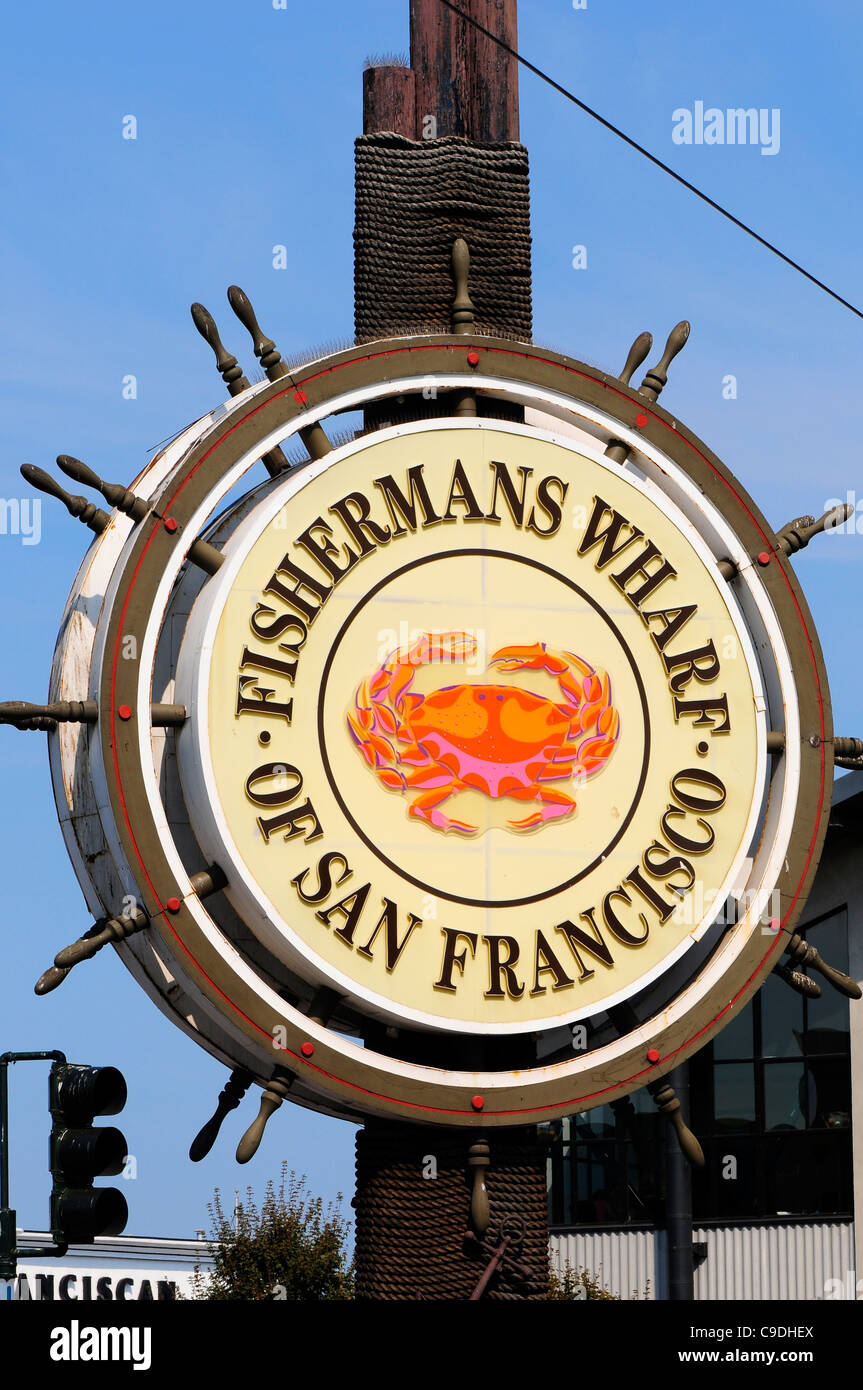 Segno al Fisherman's Wharf di San Francisco, Stati Uniti d'America Foto Stock