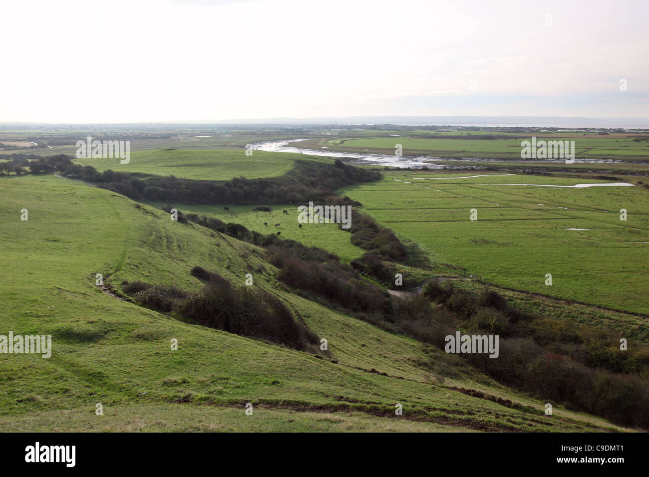 Vista dal vecchio mulino a vento, Uphill, Weston Super Mare, Somerset, Inghilterra, Regno Unito Foto Stock