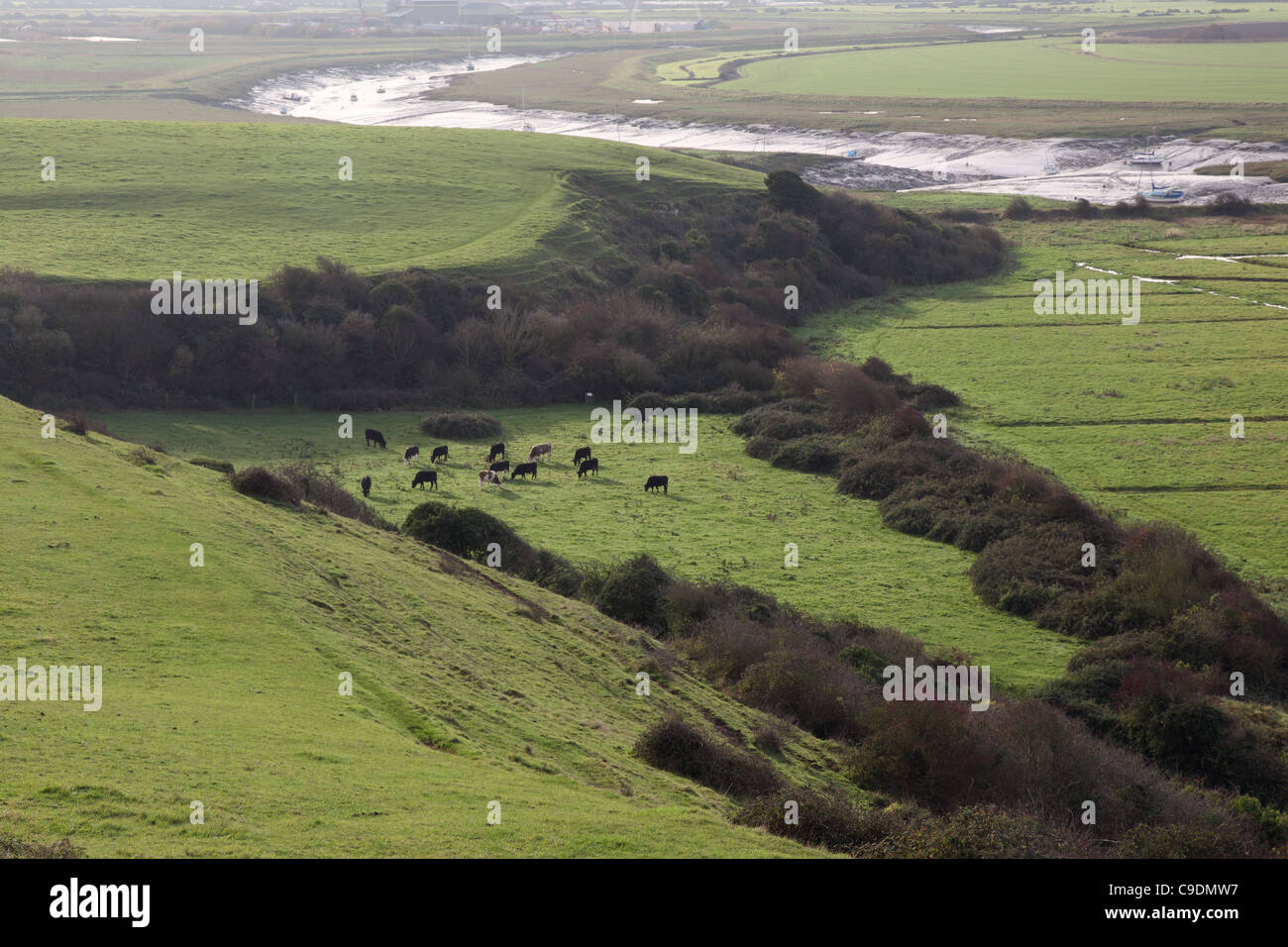 Vista dal vecchio mulino a vento, Uphill, Weston Super Mare, Somerset, Inghilterra, Regno Unito Foto Stock