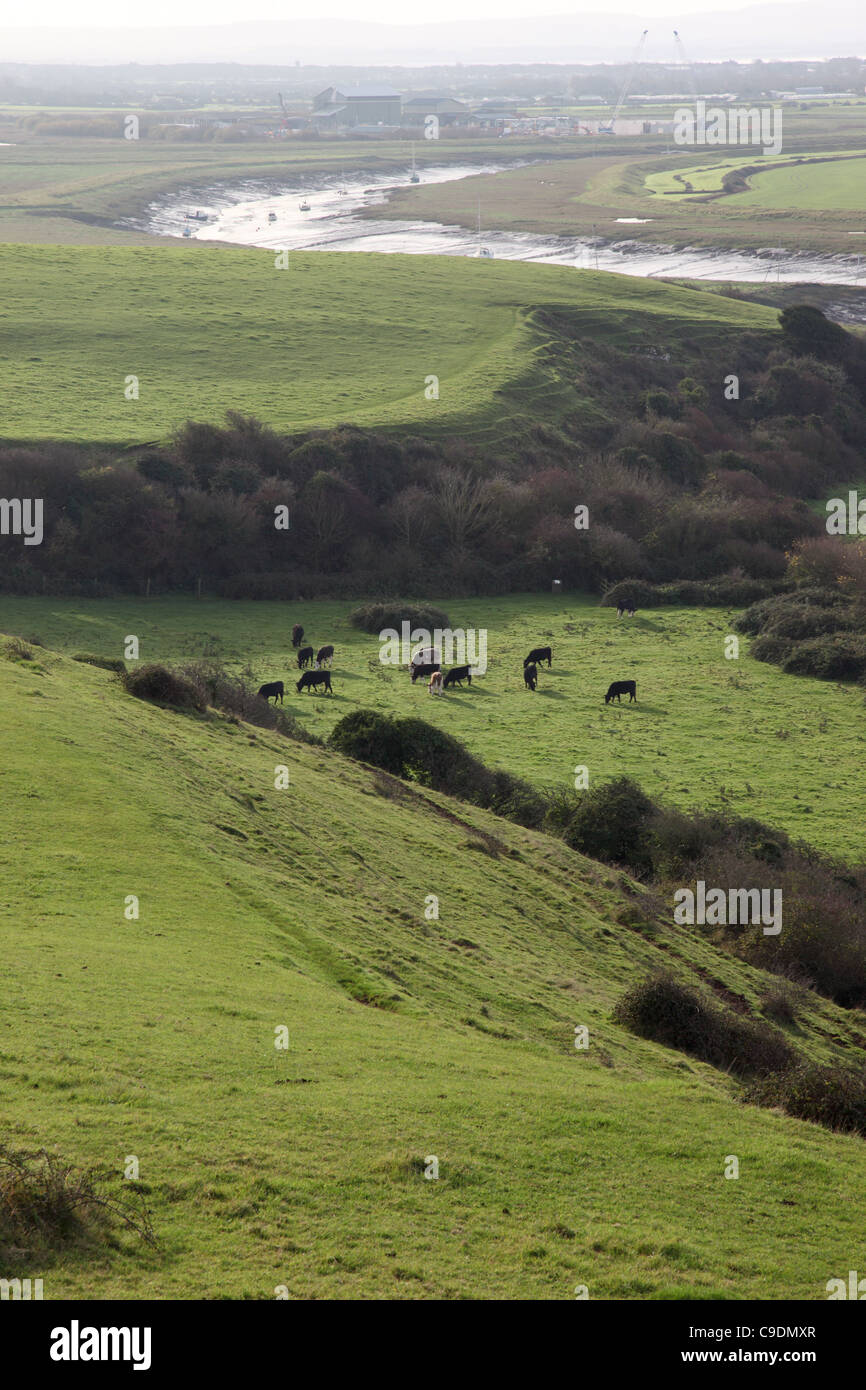 Vista dal vecchio mulino a vento, Uphill, Weston Super Mare, Somerset, Inghilterra, Regno Unito Foto Stock