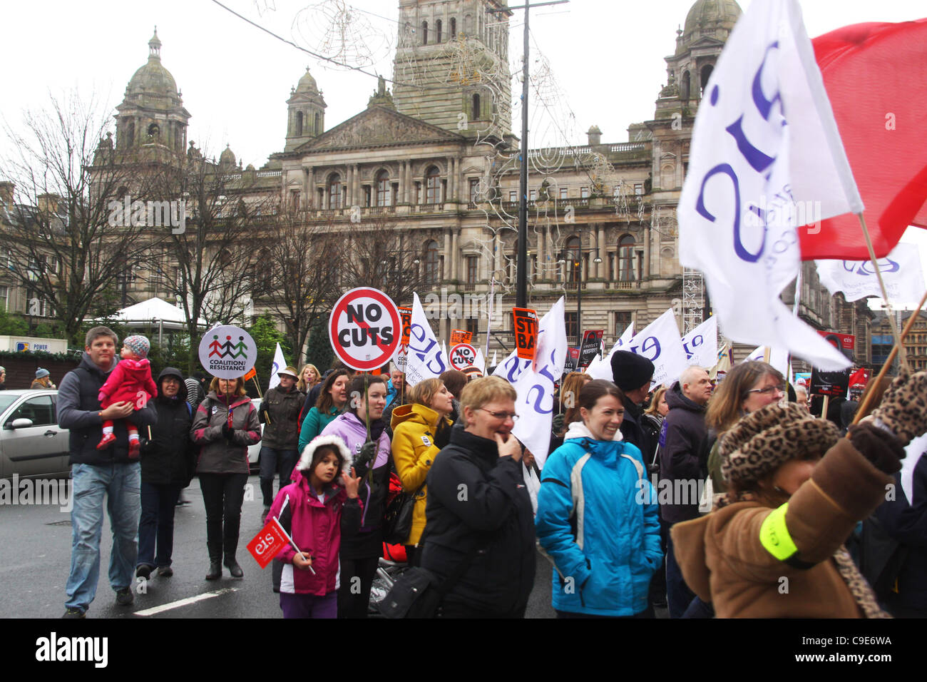 30/11/11 Giorno di azione di Glasgow. Il servizio pubblico i sindacati protestano contro le riforme del sistema pensionistico. Foto Stock