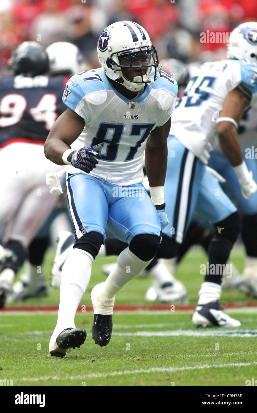 Il 1 gennaio, 2012 - Houston, Texas, Stati Uniti - Tennessee Titans wide receiver Lavelle Hawkins(87) esegue il suo pass pattern. Tennessee Titans sconfitto Houston Texans 23-22 al Reliant Stadium di Houston in Texas. (Credito Immagine: © Luis Leyva/Southcreek/ZUMAPRESS.com) Foto Stock