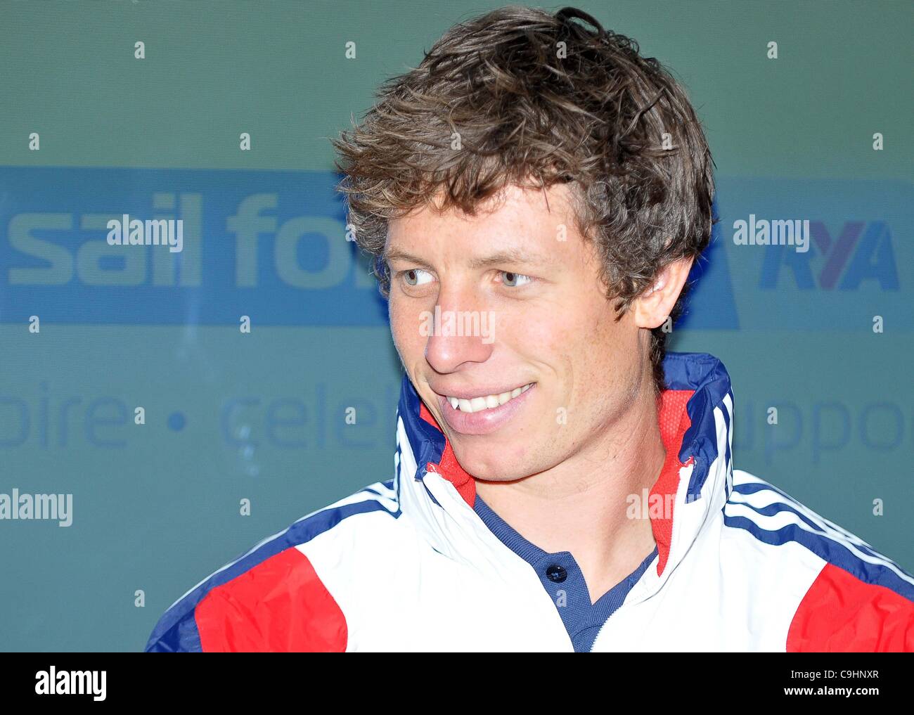 ExCel, LONDON, Regno Unito, Lunedì 09/01/2012. Stuart Bithell. 470 class sailing team per GB a le Olimpiadi del 2012. Annuncio TeamGB della vela atleti. Foto Stock