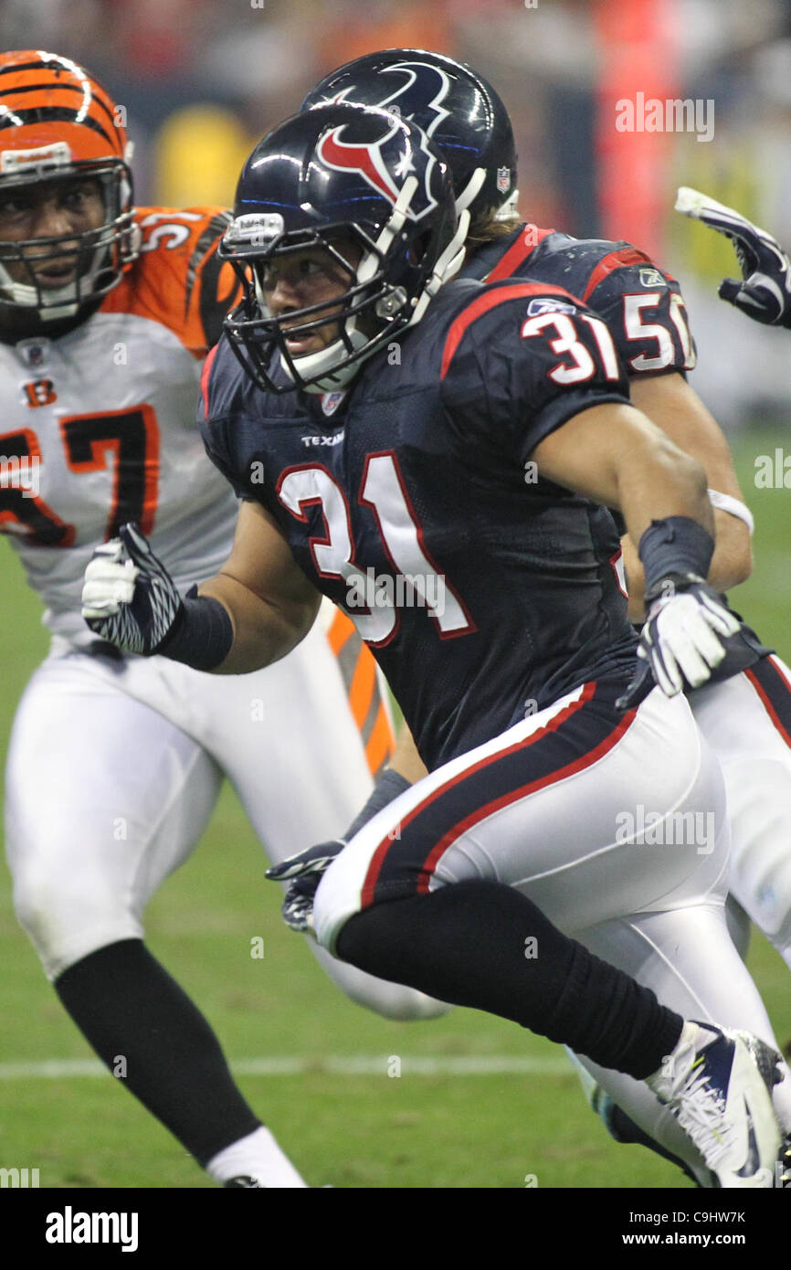 7 gennaio 2012 - Houston, Texas, Stati Uniti - Houston Texans sicurezza Shiloh Keo(31). Houston Texans sconfitto i Cincinnati Bengals nel gioco di spareggio 31-10 al Reliant Stadium di Houston in Texas. (Credito Immagine: © Luis Leyva/Southcreek/ZUMAPRESS.com) Foto Stock