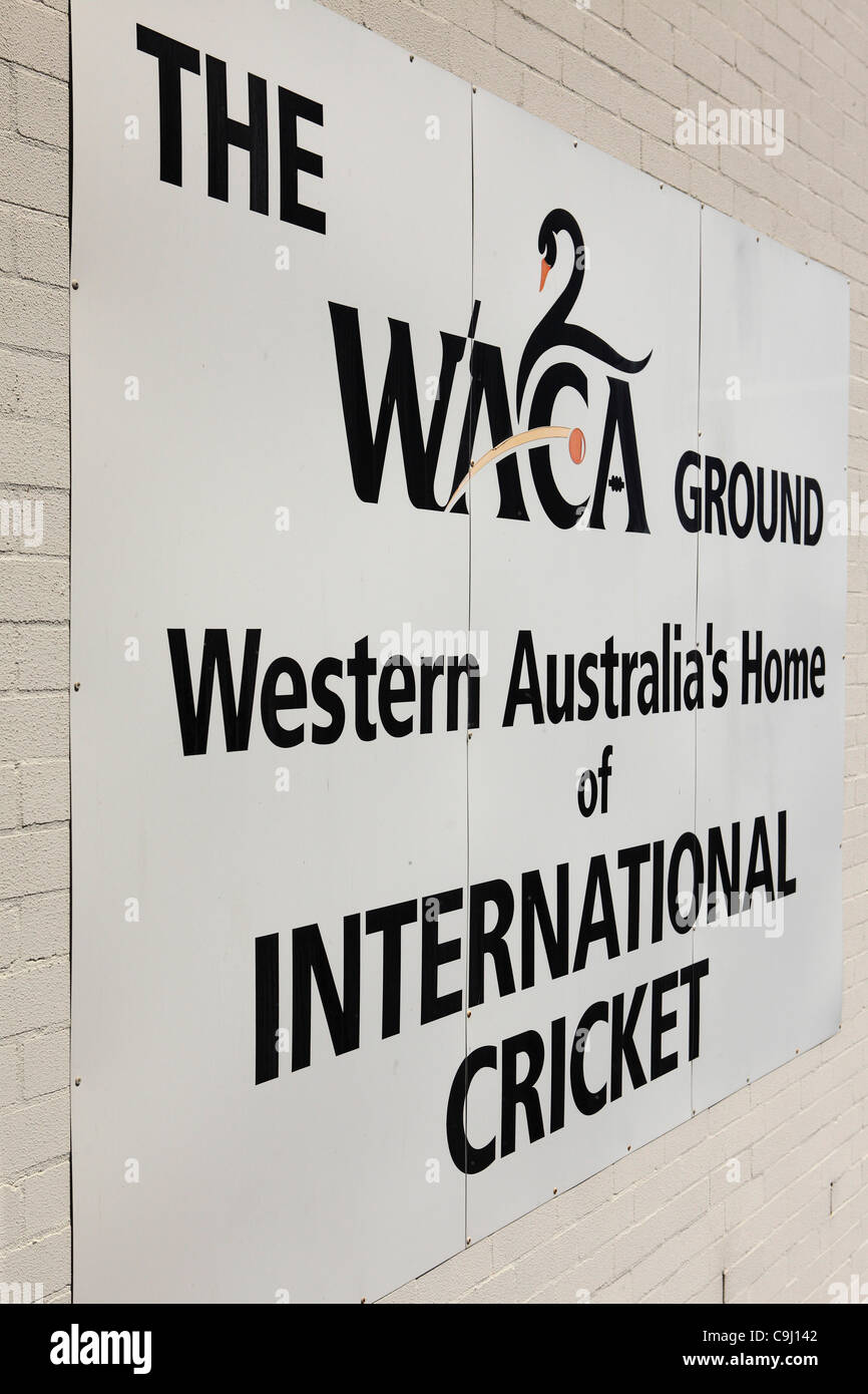 Segno per il Western Australia Cricket Association (WACA) a Perth in Australia. Foto Stock