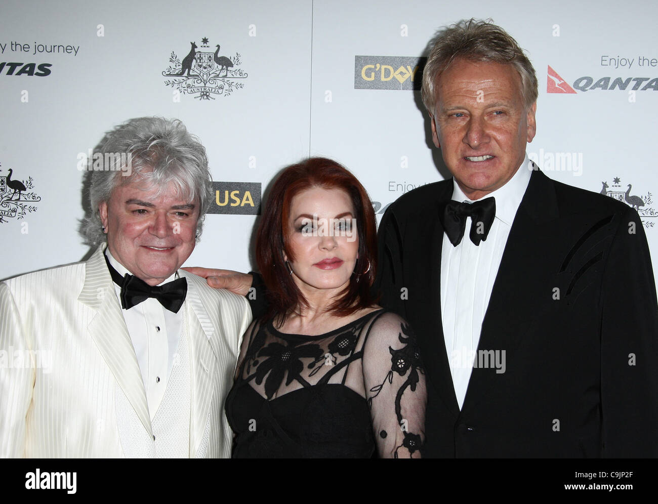 RUSSELL HITCHCOCK & Priscilla Presley & GRAHAM RUSSELL G'Day STATI UNITI Australia settimana 2012 BLACK TIE GALA HOLLYWOOD LOS ANGELES CALI Foto Stock