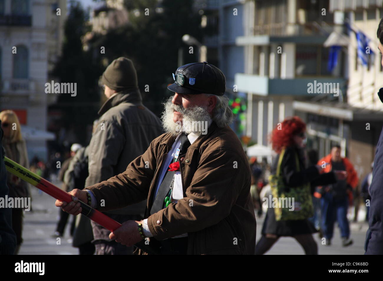 Greco settore privato Sciopero e protesta contro il governo greco misure di austerità come pure contro il FMI e la BCE. Atene, Grecia, 17 Gennaio 2011 Foto Stock