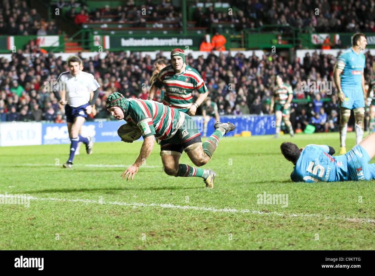 021.01.2012. Welford Road, Leicester, Inghilterra. in azione durante la Heineken Cup Rugby Union gioco tra Leicester Tigers e aironi giocato al Welford Road Stadium. Foto Stock