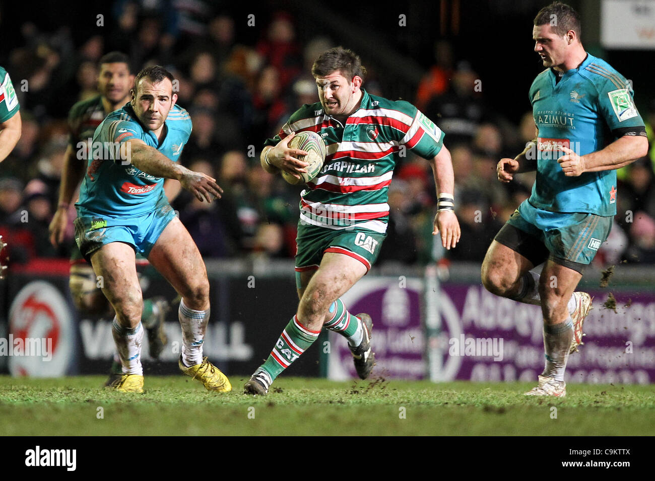 021.01.2012. Welford Road, Leicester, Inghilterra. Jimmy Stevens (tigri) in azione durante la Heineken Cup Rugby Union gioco tra Leicester Tigers e aironi giocato al Welford Road Stadium. Foto Stock