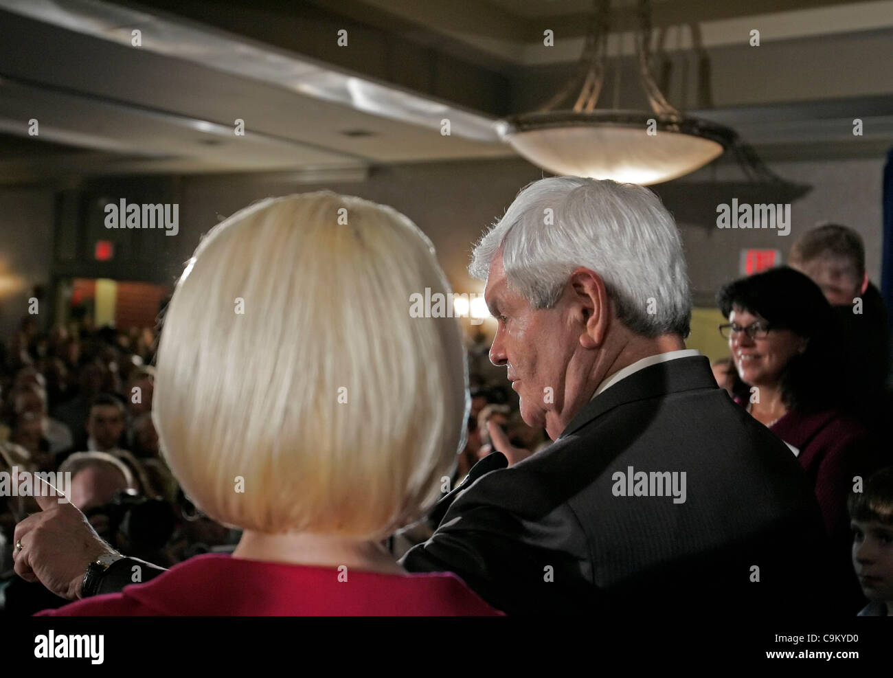 Candidato presidenziale repubblicano e ex casa Speaker Newt Gingrich parla durante il suo South Carolina Primary vittoria elettorale party presso l'Hilton Columbia Center hotel. Tre diversi candidati ha vinto ogni della nazione dei primi tre 2012 GOP presidential primari. Foto Stock