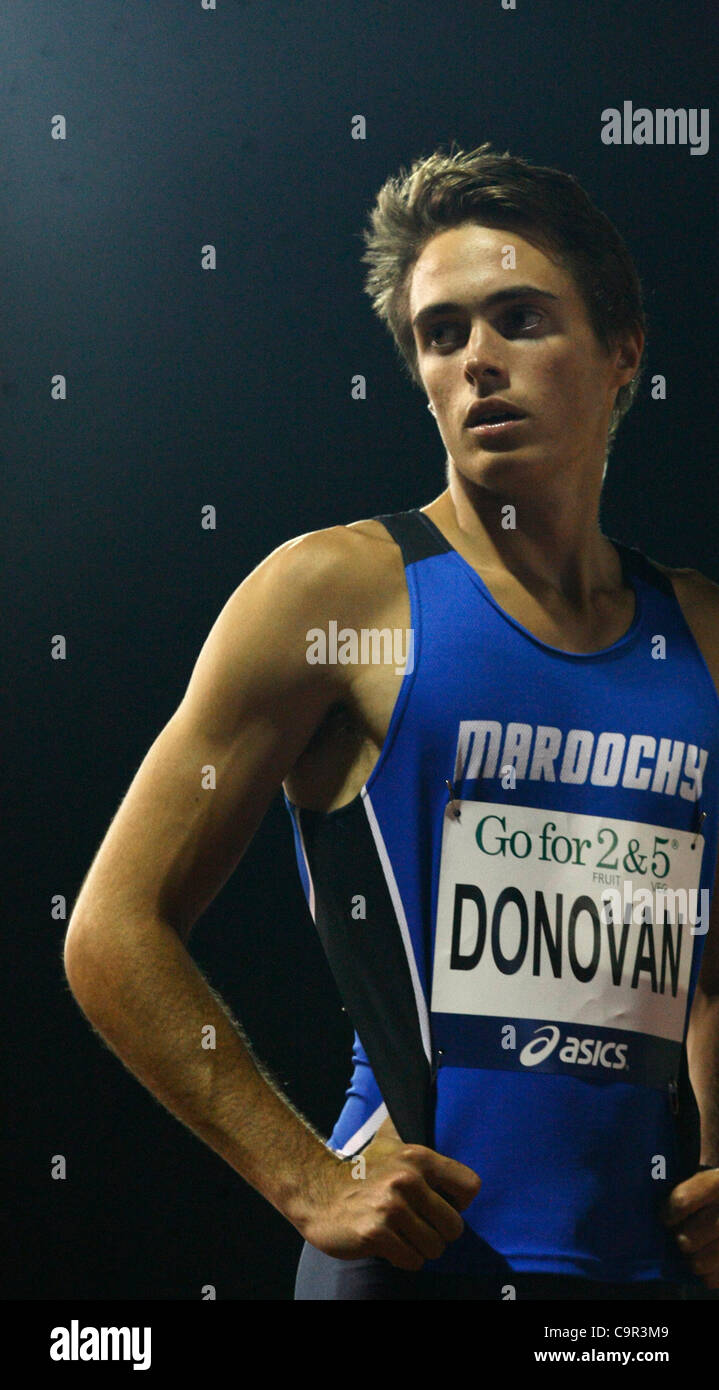 Hugh Donovan dopo 100m gara al 2012 perth track classic, WA Athletics Stadium Xi Febbraio 2012 Foto Stock
