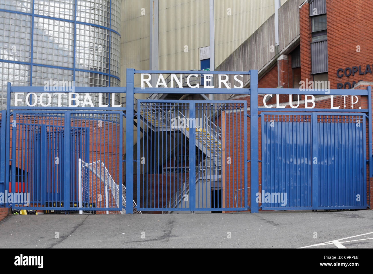 Ibrox Stadium, Edmiston Drive, Ibrox, Glasgow, Scozia, Regno Unito, martedì, 14 febbraio, 2012. Gates at Ibrox Park, sede del Rangers Football Club Foto Stock
