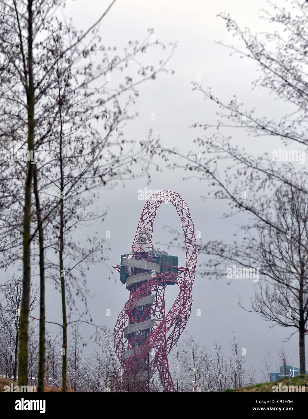 OLYMPIC 2012 velodromo, LONDRA, REGNO UNITO, Venerdì 17/02/2012. La ArcelorMittal Orbit tower. UCI via Coppa del mondo. Velodromo di Londra. Stratford. Londra. Foto Stock