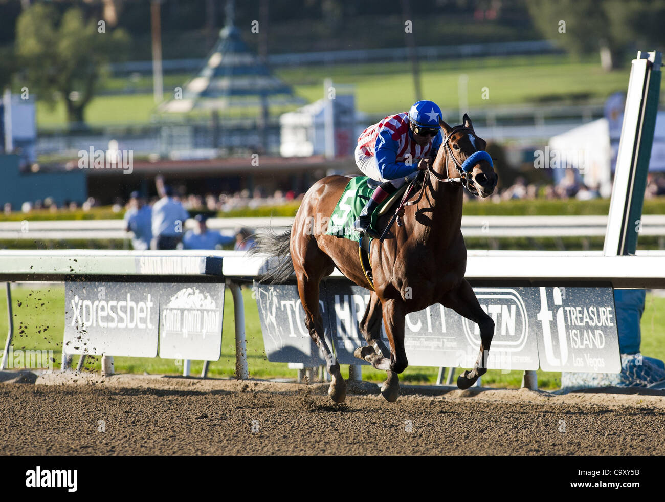 3 marzo 2012 - Arcadia, CA, Stati Uniti - 3 marzo 2012. Eden la luna e Martin Garcia vincere il Las Virgenes Stakes(Gi) a Santa Anita Park in Arcadia, CA. (Credito Immagine: © Charles Pravata/eclipse/ZUMAPRESS.com) Foto Stock