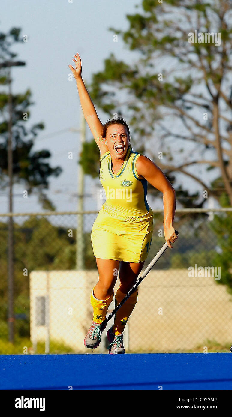 Georgie Parker celerbrates il suo obiettivo in Australia (hockeyroos) vs korea international Womans serie di Hockey gioco 1 in Lemnos Shenton Park Perth WA 6 marzo 2012 Foto Stock