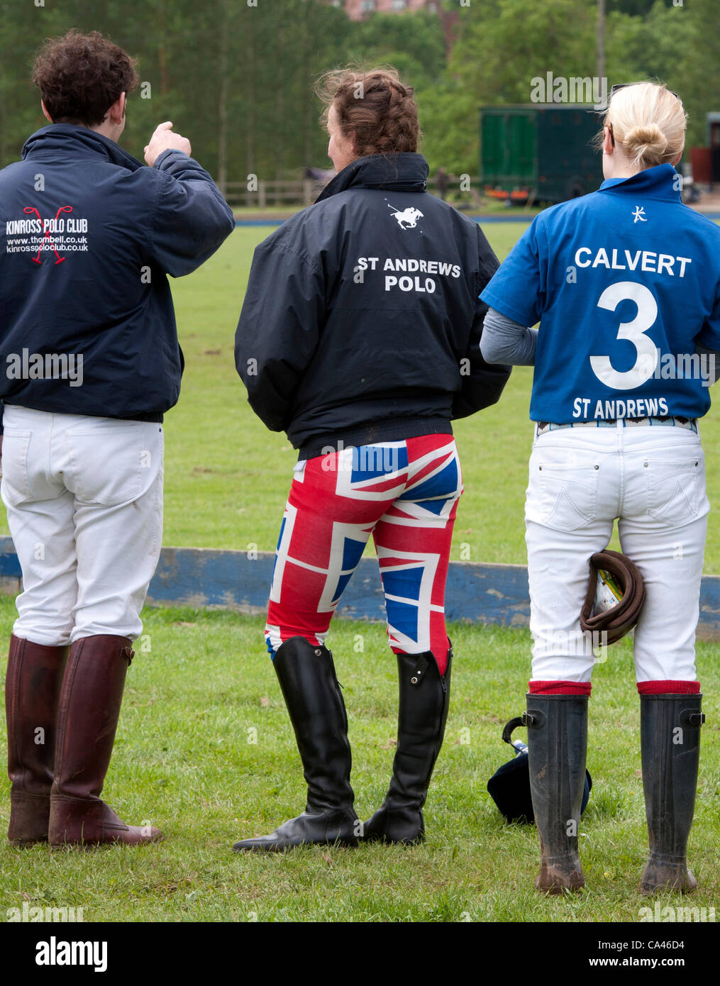 Pantaloni patriottica presso l'Università Nazionale Polo campionati a seppellire Offchurch, Warwickshire, Inghilterra. I campionati sono detenuti oltre i quattro giorni di periodo di vacanza. Il 4 giugno 2012 Foto Stock