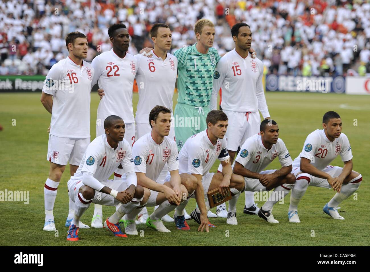 11.06.2012. Donetsk, Ucraina. Foto del Team James Milner Danny Welbeck John Terry Joe hard portiere Joleon Lescott Ashley Scott giovane Parker Steven Gerrard Ashley Cole Alex Oxlade Chamberlain gioco 7 Gruppo D Francia contro l'Inghilterra Foto Stock