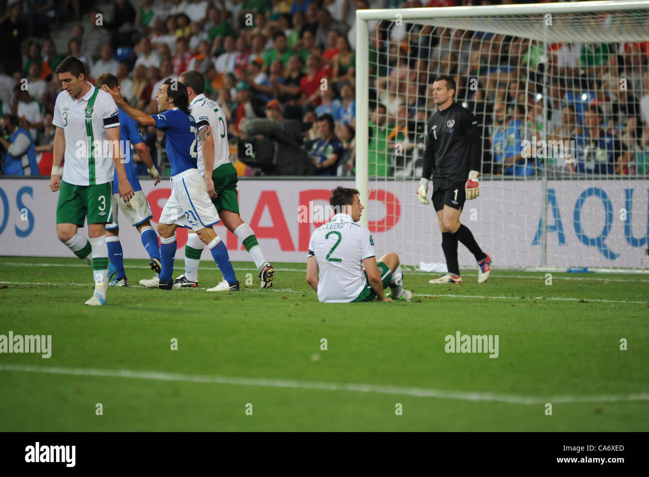 18.06.2012 , Poznan, Polonia. Mario Balotelli (Manchester City FC) in azione per Italia celebra rigature durante il campionato europeo Gruppo C gioco tra Italia e Irlanda tra lo stadio comunale. Foto Stock