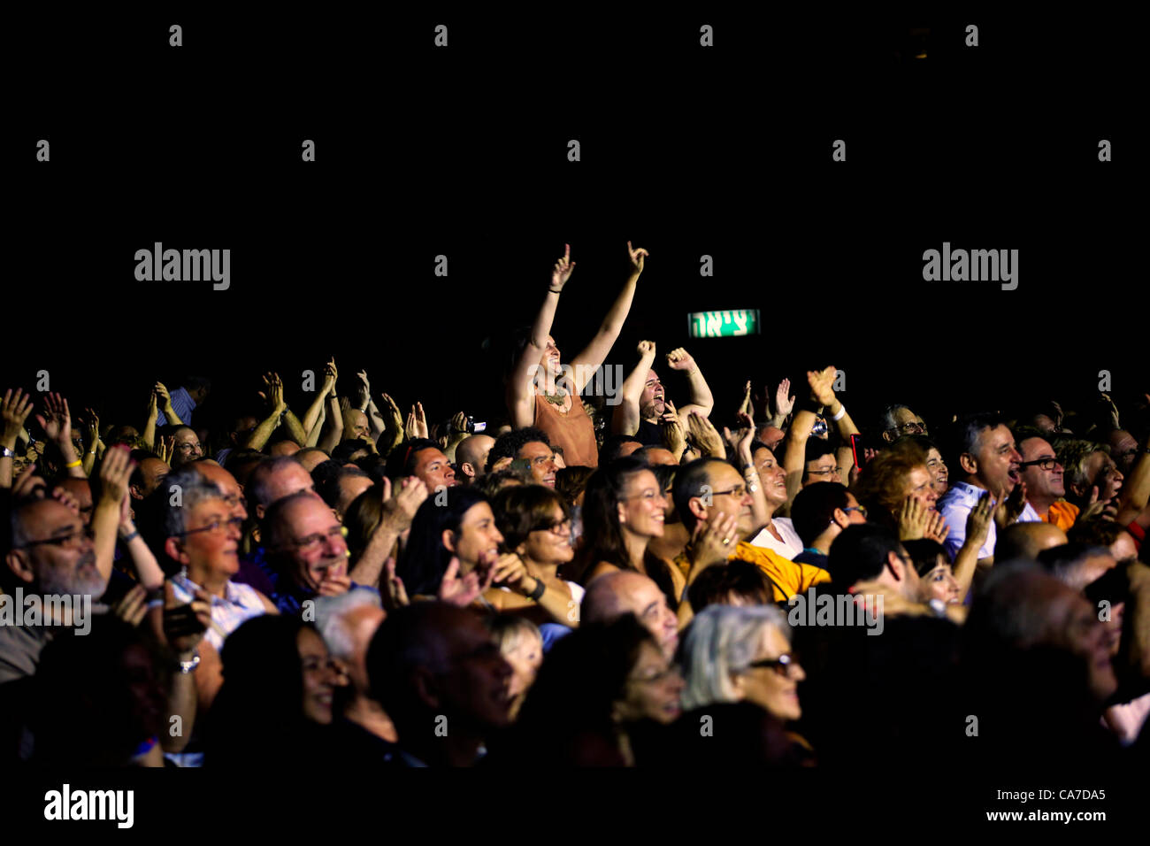 Gli amanti dei concerti si esibono in un concerto rock a Tel Aviv Israele Foto Stock