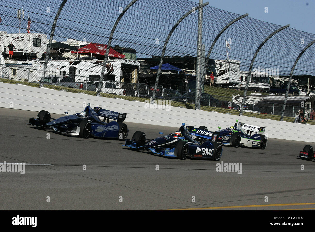 Giugno 22, 2012 - Newton, Iowa, U.S - IZOD Indycar Series, Iowa Corn 250, Newton, IA, Giugno 22-23 2012, ALEX TAGLIANI, Team Barracuda - BHA, Rubens Barrichello, KV Racing Technology, Tony Kanaan, KV Racing Technology. (Credito Immagine: © Ron Bijlsma/ZUMAPRESS.com) Foto Stock