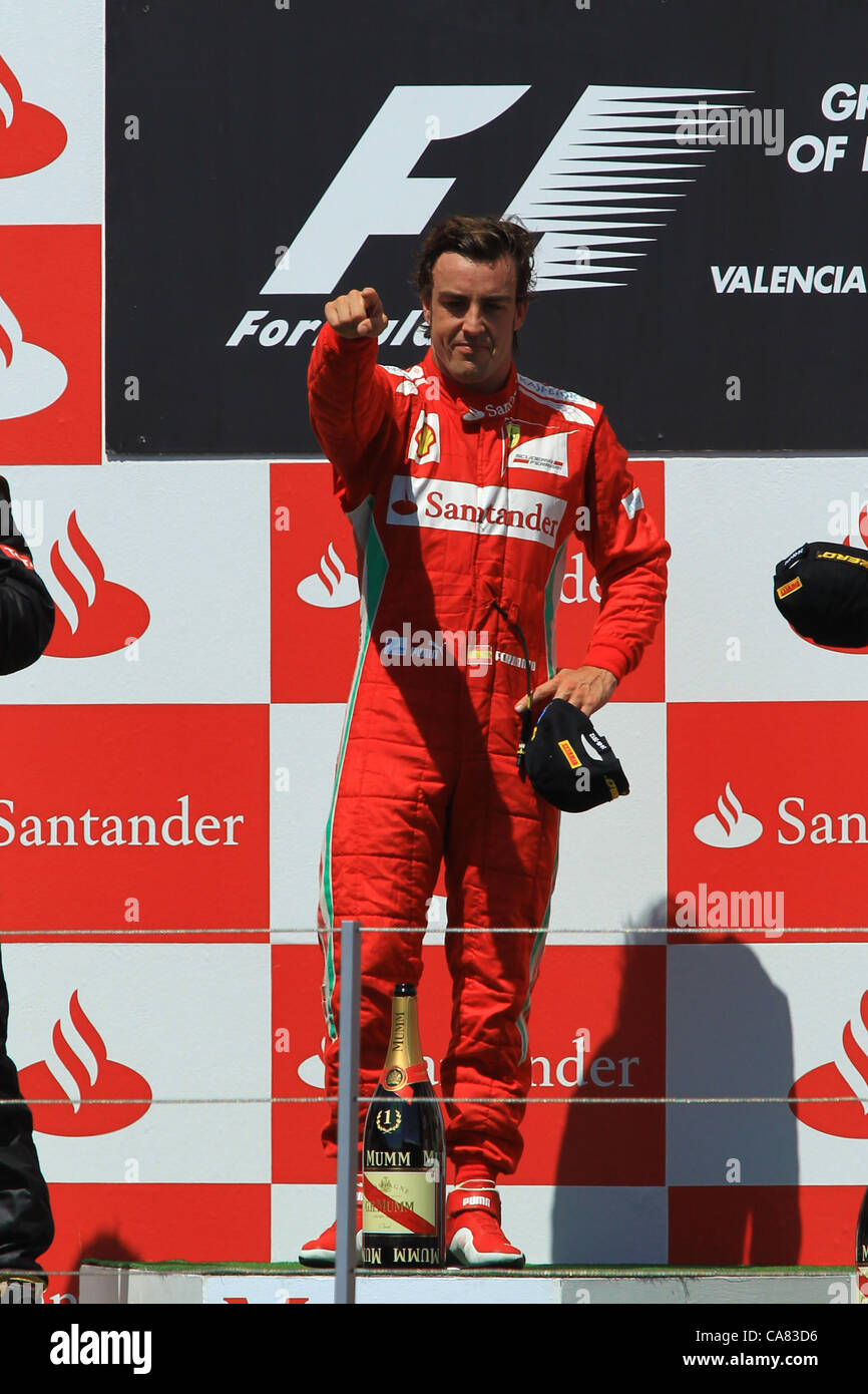 European Grand Prix - Formula Uno - F1 - Valencia, Spagna - 24/06/2012 - domenica Gara - Fernando Alonso vince a Valencia - Vittoria e celebrazione Foto Stock