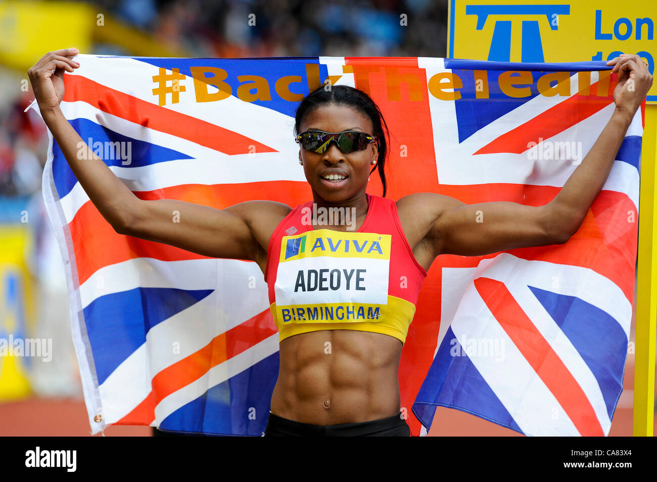 24.06.2012 Birmingham, Inghilterra. AVIVA 2012 atletica, prove olimpiche. Margaret Adeoye, vince la donna 200 metri al Alexander Stadium. Foto Stock