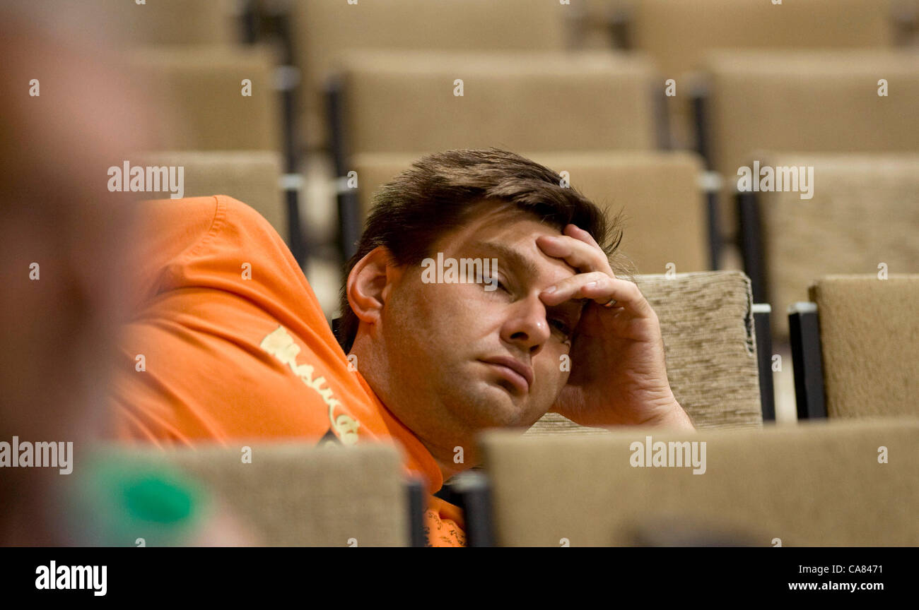 Audizione pubblica sulla valutazione di impatto ambientale (VIA) del progetto di costruzione della centrale nucleare di Temelin ha avuto luogo in Ceske Budejovice, Repubblica Ceca il 22 giugno 2012. (CTK foto/David Veis) Foto Stock