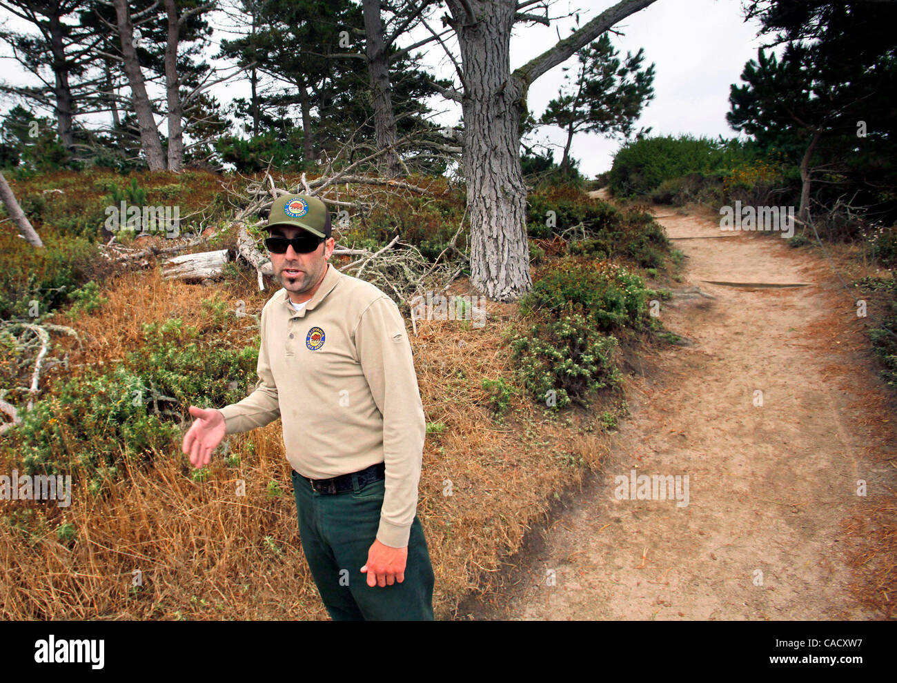 Agosto 26, 2010 - Carmelo Highlands, California, Stati Uniti - Jake Bentley, trail supervisore con il Dipartimento di Stato per Parchi e Ricreazione, passeggiate una sezione del Bird Island Trail a punto Lobos State Park. Un progetto è slittato per iniziare in novembre che renderà il Bird Island Trail ADA. (Credito Foto Stock