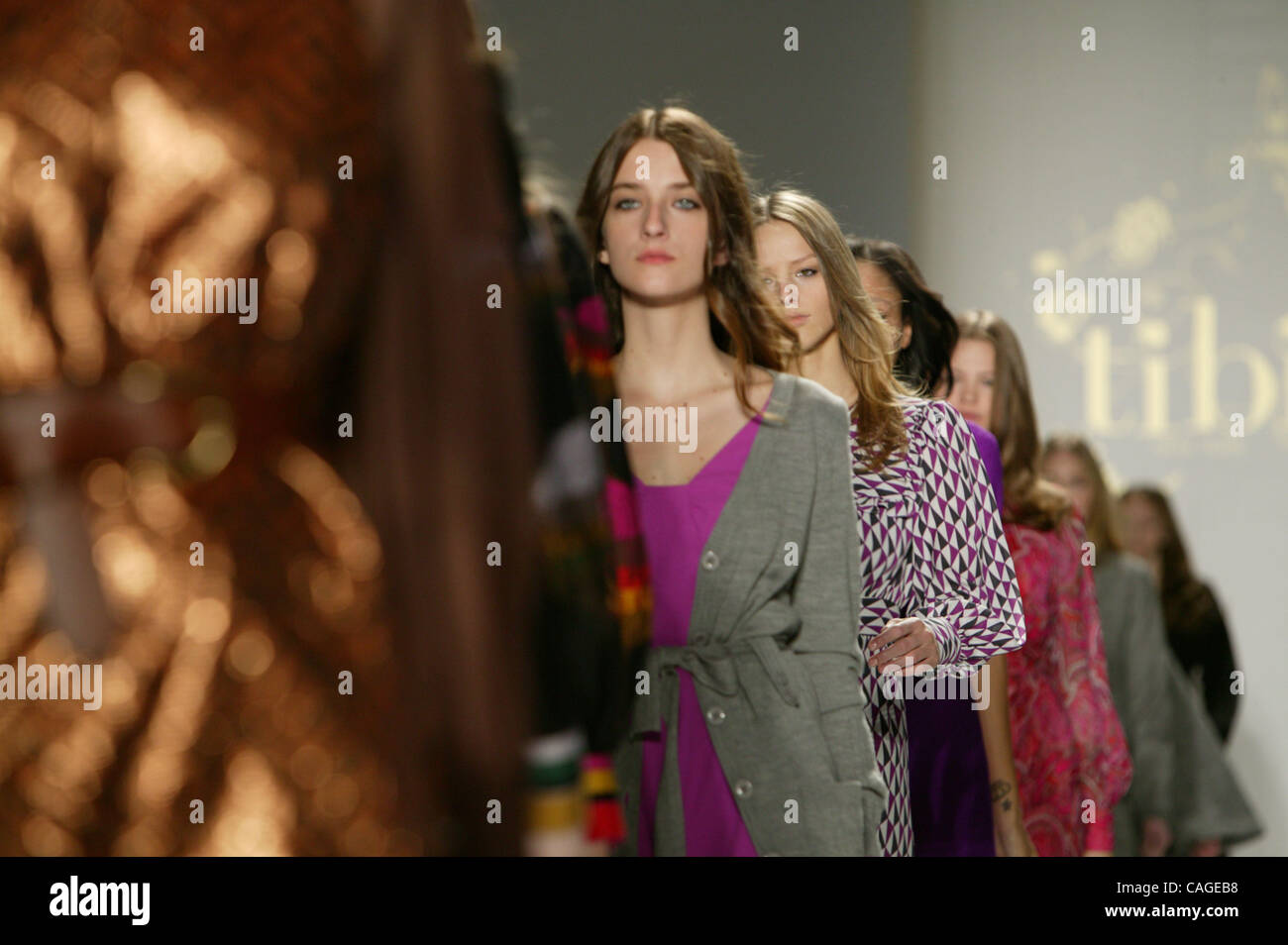 Un modello di passeggiate in pista i TIBI Fall 2008 Fashion Show in New York City a Mercedes Benz Fashion Week. Foto Stock